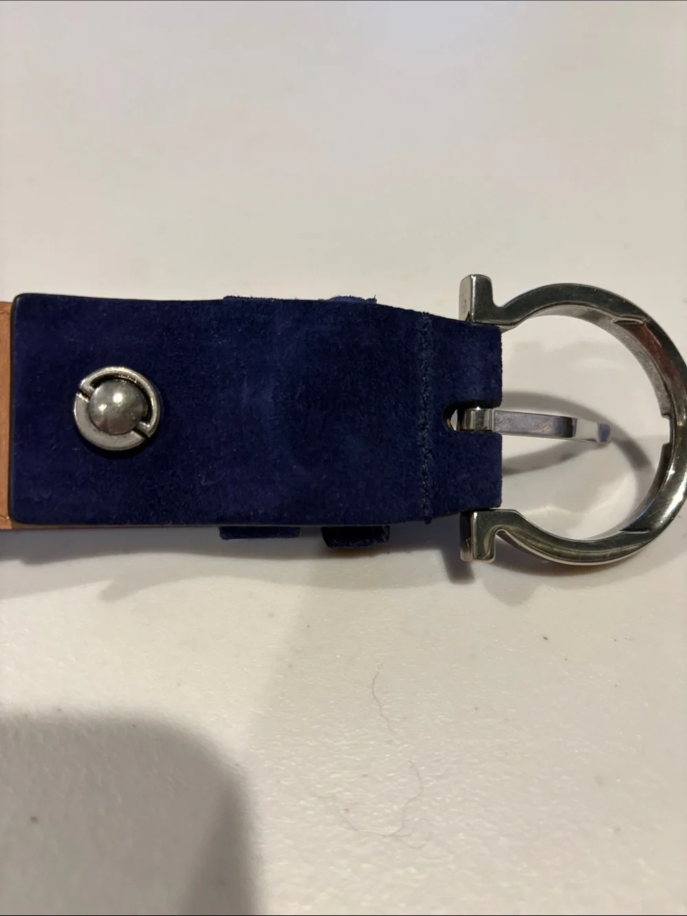 Salvatore Ferragamo - Men's Single Gancio Sude Belt. Navy Blue, Size 115 / US 40